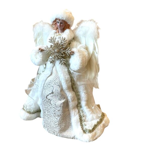 Christmas Angel Tree Topper 16in White & Gold Holiday Glam 34th & Pine NEW - Picture 2 of 10